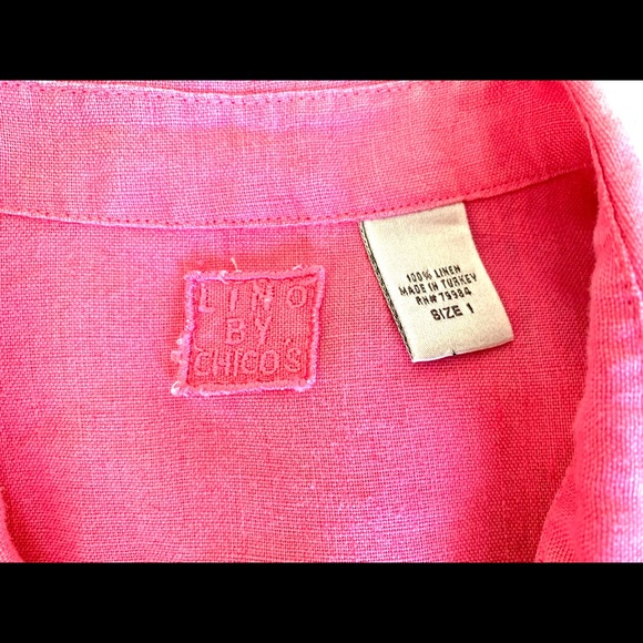 Chico’s Pink Linen Blouse Double Safari Pocket Lino One by Chico’s size 1 - Picture 3 of 3